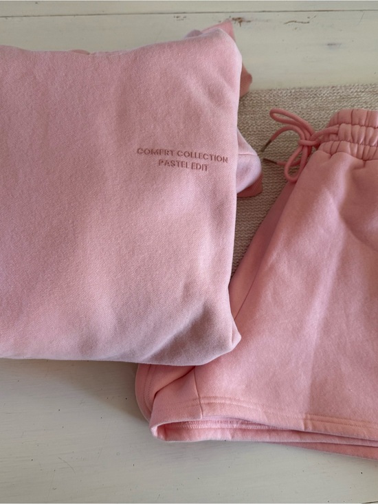 Comfrt Tops - Comfrt Collection Pastel Edit Pink Sweatshirt & Shorts Set